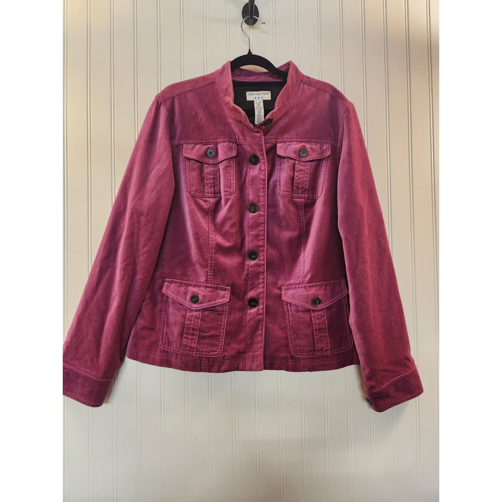 Vintage Covington Women's Hot‎ Pink Velvet Safari Utility Blazer Size XL Y2K 90s